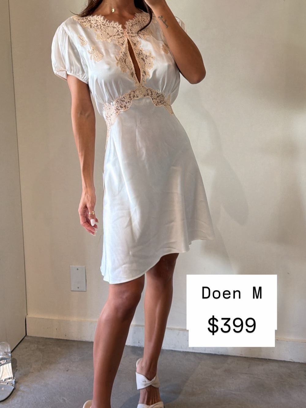 Doen Cream-Trim White Mini Dress